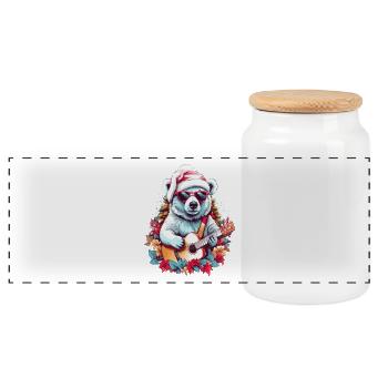 Cute polar bear with guitar - Panoramic Cookie Jar with Wooden Lid - white - Front