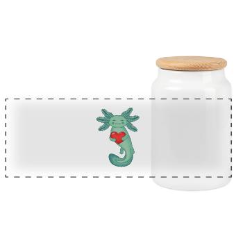 Axolotl vert foncé tenant un cœur rouge - Boîte à biscuits avec couvercle en bois - blanc - Devant