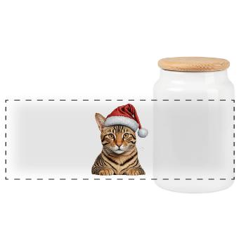 Weihnachten Bengalkatze - Panorama Keksdose mit Holzdeckel - Weiß - Vorne