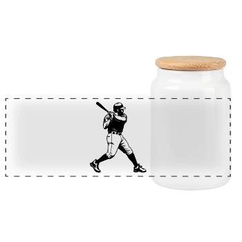 Baseball Player Silhouette Batter - Sports Design - Panoramic Cookie Jar with Wooden Lid - white - Front
