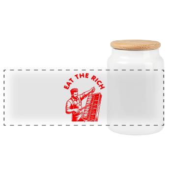 Eat the rich - Panoramic Cookie Jar with Wooden Lid - white - Front
