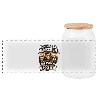 Ich hasse Menschen: Hässlich & witzig - Panorama Keksdose mit Holzdeckel - Weiß - Vorne