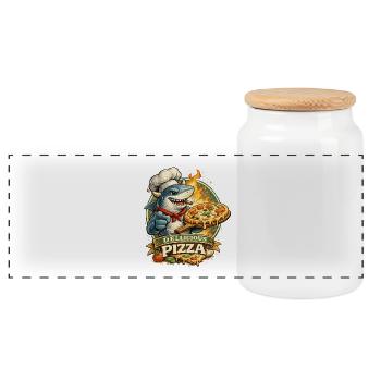 Pizzahai Kochheld - Panorama Keksdose mit Holzdeckel - Weiß - Vorne