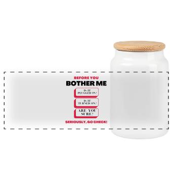 Before You Bother Me Funny Tech Support Checklist - Panoramic Cookie Jar with Wooden Lid - white - Front
