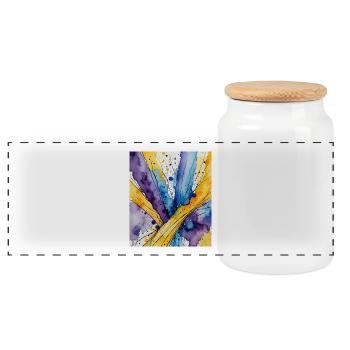 Water Colour Swirl Blue Yellow Purple - Panoramic Cookie Jar with Wooden Lid - white - Front