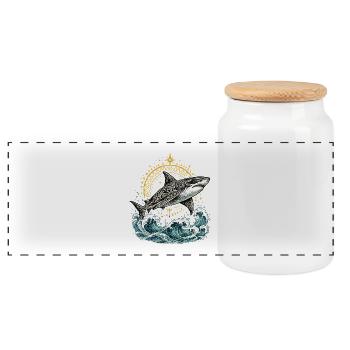 Guardian_Shark - Panoramic Cookie Jar with Wooden Lid - white - Front