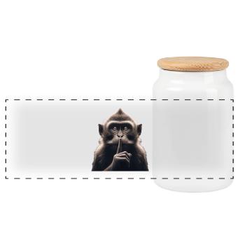 A Silent Monkey - Panoramic Cookie Jar with Wooden Lid - white - Front