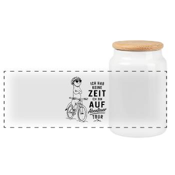 Abenteuerkatze auf Tour Keine Zeit - Panorama Keksdose mit Holzdeckel - Weiß - Vorne