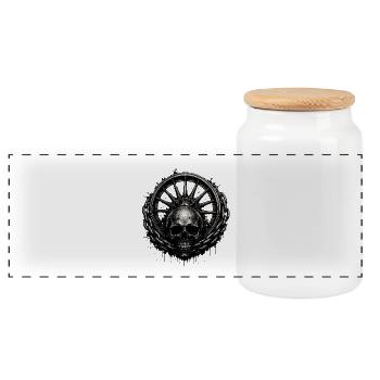 Striking dark motif with skull, solid chain - Panoramic Cookie Jar with Wooden Lid - white - Front