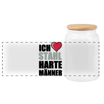 Stahlharte Männer Geschenk - Panorama Keksdose mit Holzdeckel - Weiß - Vorne