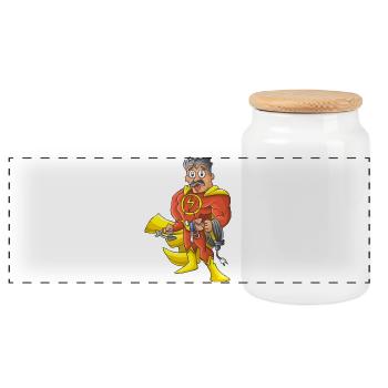 Electrician hero - Panoramic Cookie Jar with Wooden Lid - white - Front