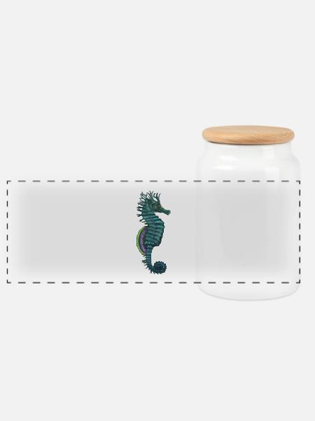 sea horse - Panoramic Cookie Jar with Wooden Lid - white
