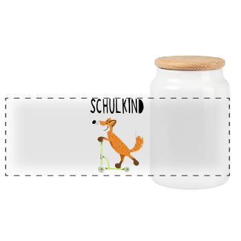 Endlich Schuldkind - Kleiner Fuchs mit Roller - Panorama Keksdose mit Holzdeckel - Weiß - Vorne