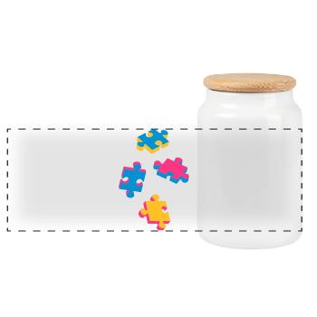 four puzzle pieces - Panoramic Cookie Jar with Wooden Lid - white - Front