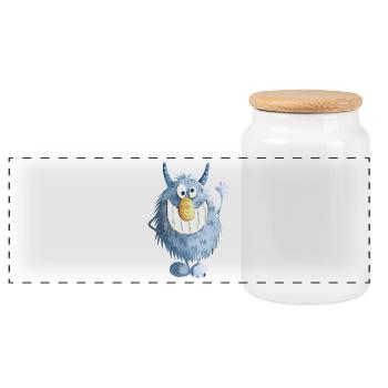Monstre grimaçant bleu - Boîte à biscuits avec couvercle en bois - blanc - Devant