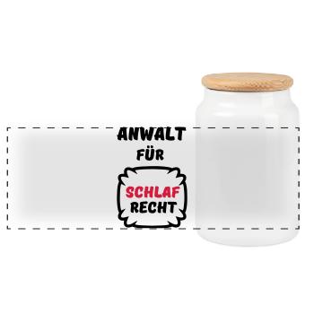 Schlafrecht Anwalt Schlaf faul Geschenk Spruch Fun - Panorama Keksdose mit Holzdeckel - Weiß - Vorne