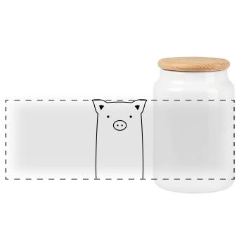 Pig sow piglet gift idea - Panoramic Cookie Jar with Wooden Lid - white - Front