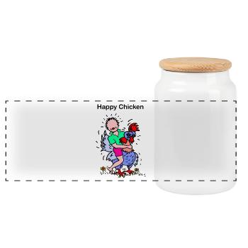 Happy Chicken - Panoramic Cookie Jar with Wooden Lid - white - Front