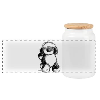 Tibetan Terrier- dog cartoon - t- shirt design - Panoramic Cookie Jar with Wooden Lid - white - Front