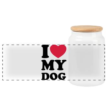 I love my dog - J'aime mon chien - Boîte à biscuits avec couvercle en bois - blanc - Devant