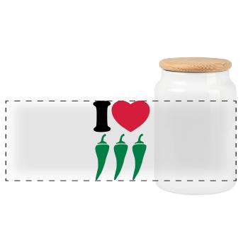 I love chilli - Panoramic Cookie Jar with Wooden Lid - white - Front
