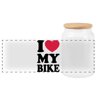 I love my bike - Ich liebe mein Motorrad - Panorama Keksdose mit Holzdeckel - Weiß - Vorne