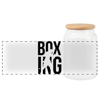 boxing - Panoramic Cookie Jar with Wooden Lid - white - Front