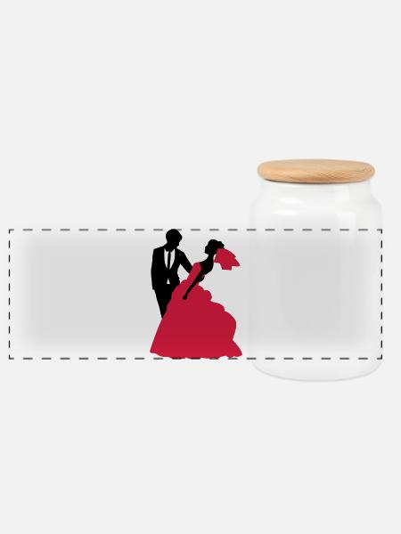 Hochzeit, Braut, Bräutigam - Panorama Keksdose mit Holzdeckel - Weiß