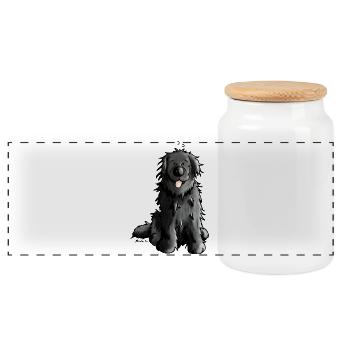 Terre-neuve - chien- dessin animé - Boîte à biscuits avec couvercle en bois - blanc - Devant