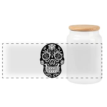 Sugar Skull floral – Día de los Muertos Totenkopf - Panorama Keksdose mit Holzdeckel - Weiß - Vorne