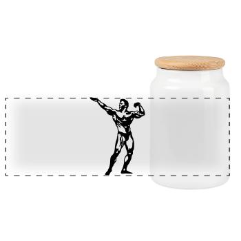 Bodybuilding - Panoramic Cookie Jar with Wooden Lid - white - Front