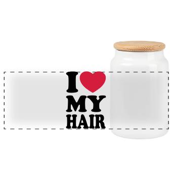 I love my hair - Panoramic Cookie Jar with Wooden Lid - white - Front