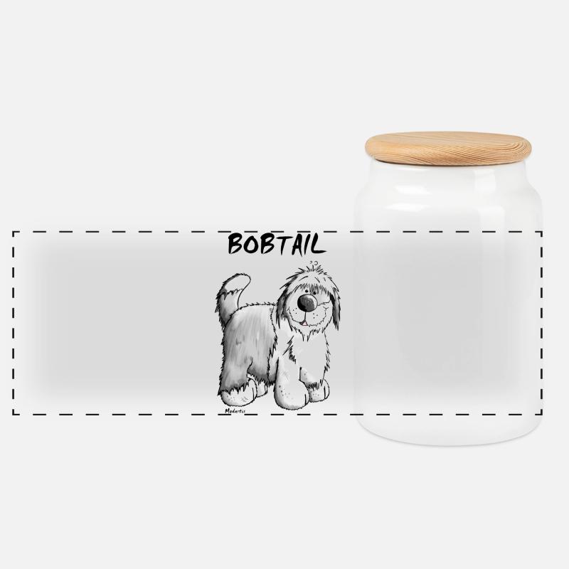 Bob der Bobtail - Panorama Keksdose mit Holzdeckel - Weiß