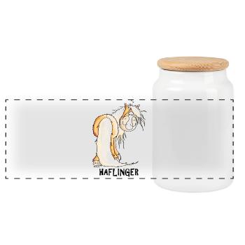 Happy Haflinger - Panorama Keksdose mit Holzdeckel - Weiß - Vorne