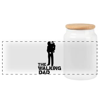the walking dad - Panoramic Cookie Jar with Wooden Lid - white - Front