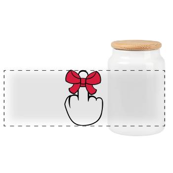 wanker middle finger show insult fuck you f - Panoramic Cookie Jar with Wooden Lid - white - Front