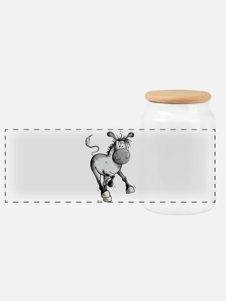 Running Donkey - Panoramic Cookie Jar with Wooden Lid - white