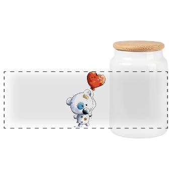Teddy mit Ballon - Panorama Keksdose mit Holzdeckel - Weiß - Vorne