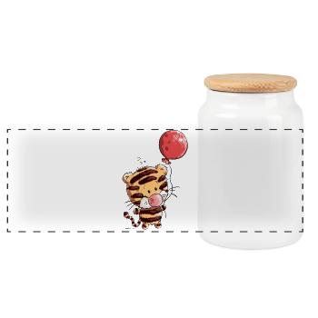 Tiger with balloon - Panoramic Cookie Jar with Wooden Lid - white - Front