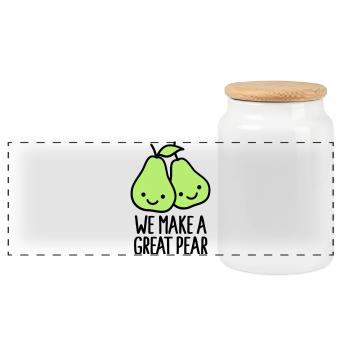 We make a great pear - Panoramic Cookie Jar with Wooden Lid - white - Front