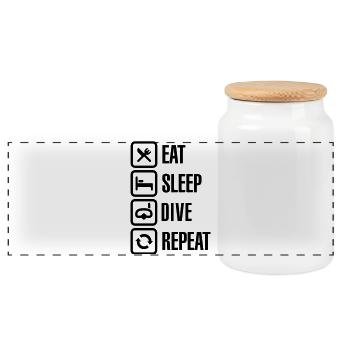 Eat Sleep Dive Repeat - Panorama Keksdose mit Holzdeckel - Weiß - Vorne