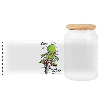 Born To Bike Frosch - Panorama Keksdose mit Holzdeckel - Weiß - Vorne