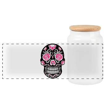Totenkopf, Totenschädel, sugar skull - Panorama Keksdose mit Holzdeckel - Weiß - Vorne