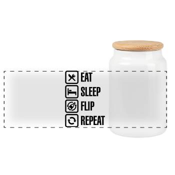 Eat - Sleep - Bottle Flip - Repeat - Panorama Keksdose mit Holzdeckel - Weiß - Vorne