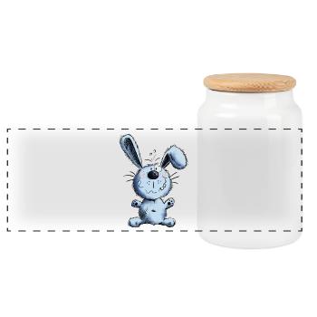 Kleiner Hoppelhase - Panorama Keksdose mit Holzdeckel - Weiß - Vorne