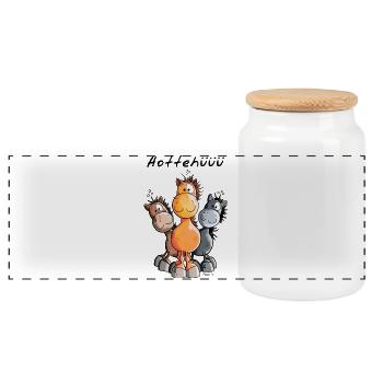 Hottehüüü Pferdchen Trio - Fuchs - Rappe - Brauner - Panorama Keksdose mit Holzdeckel - Weiß - Vorne