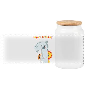 Happy Birthday - Erster Geburtstag - Zahl Eins - Panoramic Cookie Jar with Wooden Lid - white - Front