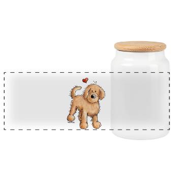 Doodle mit Herz - Goldendoodle - Hund - Geschenk - Panorama Keksdose mit Holzdeckel - Weiß - Vorne