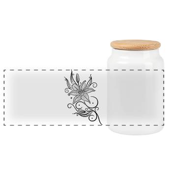 Lilies with filigree tribal ornament, floral. - Panoramic Cookie Jar with Wooden Lid - white - Front