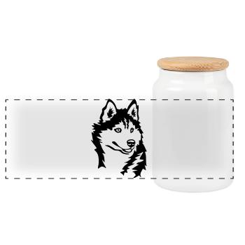 Tête de Husky - Boîte à biscuits avec couvercle en bois - blanc - Devant